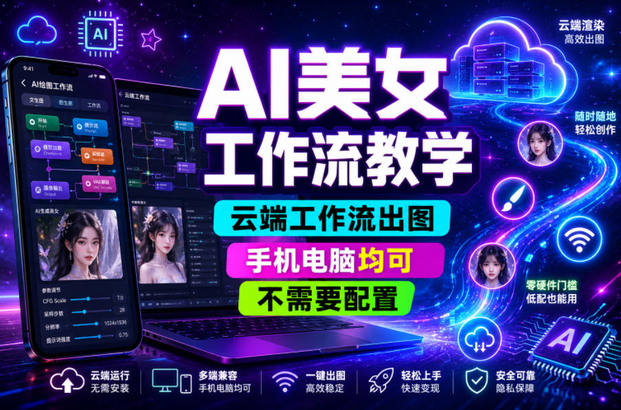 AI美女工作流教学，云端工作流出图，手机电脑均可，不需要配置，快速起号涨粉云辞狐 ∞ 稳定更新轻创终点站