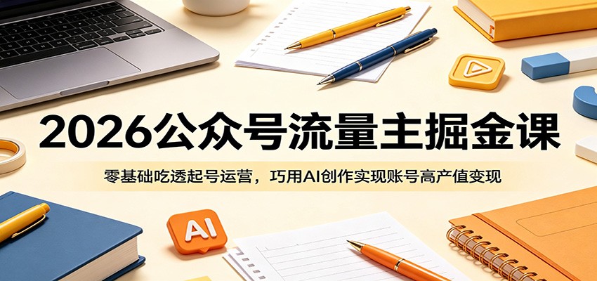 2026公众号流量主掘金课：零基础吃透起号运营，巧用AI创作实现账号高产值变现云辞狐 ∞ 稳定更新轻创终点站
