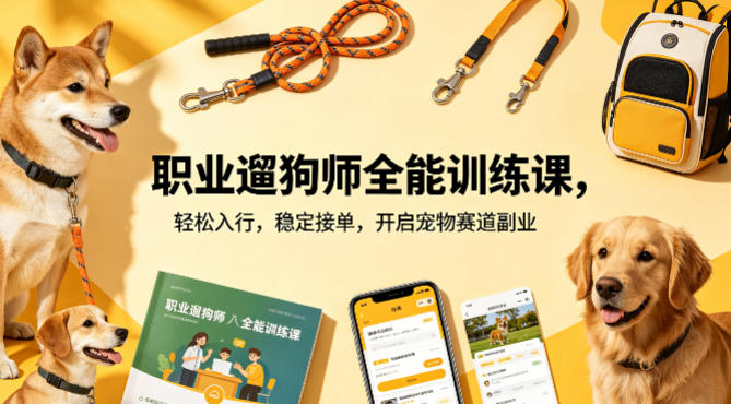 职业遛狗师全能训练课，轻松入行，稳定接单，开启宠物赛道副业云辞狐 ∞ 稳定更新轻创终点站