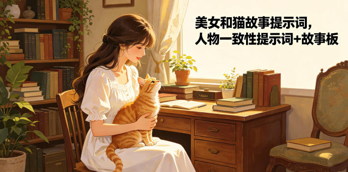 美女和猫故事提示词，人物一致性提示词+故事板云辞狐 ∞ 稳定更新轻创终点站