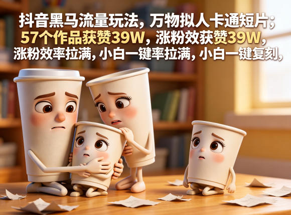 抖音黑马流量玩法，万物拟人卡通短片，57个作品获赞39W，涨粉效率拉满，小白一键复刻，保姆级拆解云辞狐 ∞ 稳定更新轻创终点站
