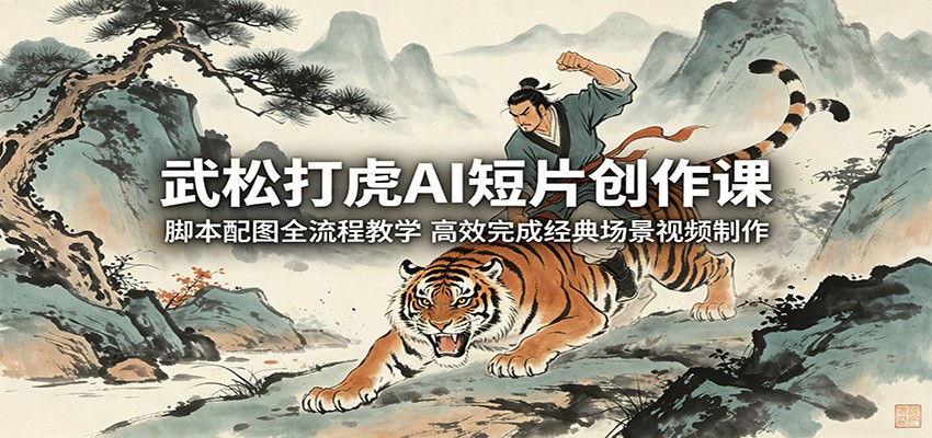武松打虎AI短片创作课：脚本配图全流程教学，高效完成经典场景视频制作云辞狐 ∞ 稳定更新轻创终点站