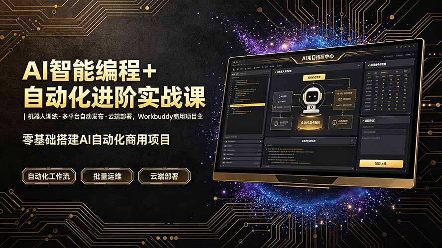 AI智能编程+自动化进阶实战课｜机器人训练·多平台自动发布·云端部署，Workbuddy商用项目全流程教学云辞狐 ∞ 稳定更新轻创终点站