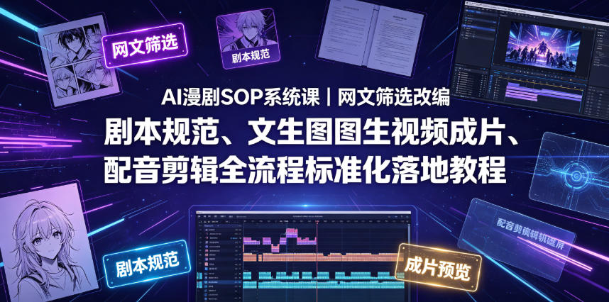 AI漫剧SOP系统课｜网文筛选改编、剧本规范、文生图图生视频成片、配音剪辑全流程标准化落地教程云辞狐 ∞ 稳定更新轻创终点站