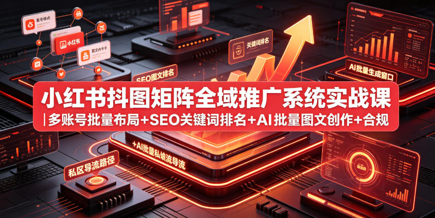 小红书抖图矩阵全域推广系统实战课｜多账号批量布局+SEO关键词排名+AI批量图文创作+合规私域导流完整落地教程云辞狐 ∞ 稳定更新轻创终点站