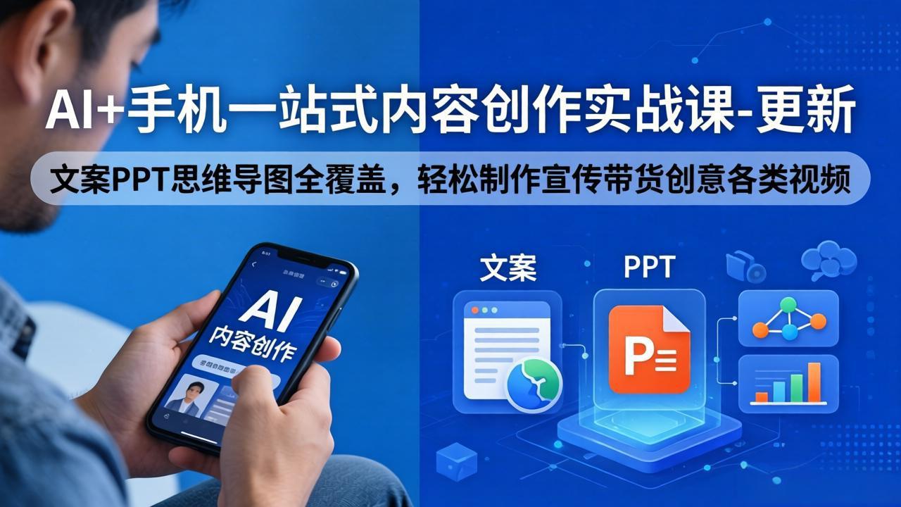 AI+手机一站式内容创作实战课-更新，文案PPT思维导图全覆盖，轻松制作宣传带货创意各类视频云辞狐 ∞ 稳定更新轻创终点站