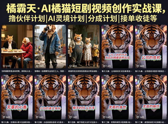 橘霸天·AI橘猫短剧视频创作实战课，撸伙伴计划|AI灵境计划|分成计划|接单收徒等云辞狐 ∞ 稳定更新轻创终点站
