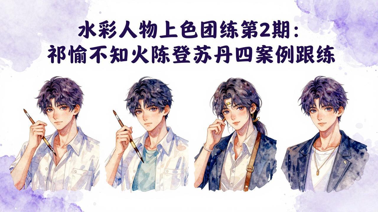 水彩人物上色团练第2期：祁煜不知火陈登苏丹四案例跟练，手把手提升绘画能力云辞狐 ∞ 稳定更新轻创终点站