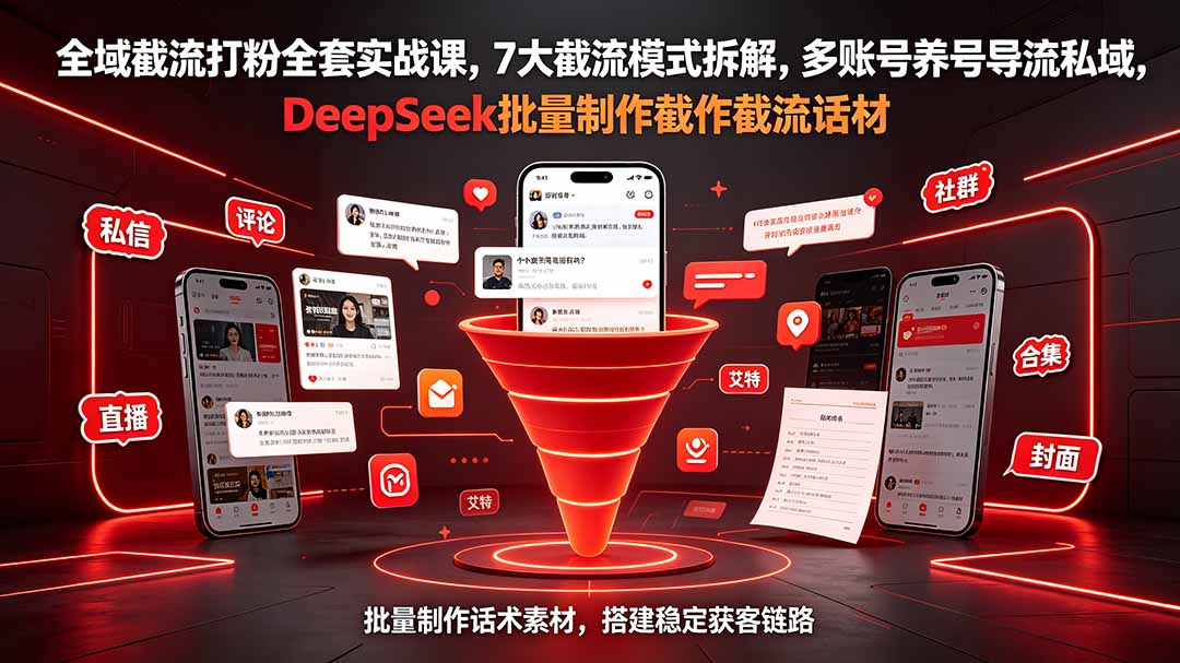 全域截流打粉全套实战课，7大截流模式拆解，多账号养号导流私域，DeepSeek批量制作截流话术素材云辞狐 ∞ 稳定更新轻创终点站