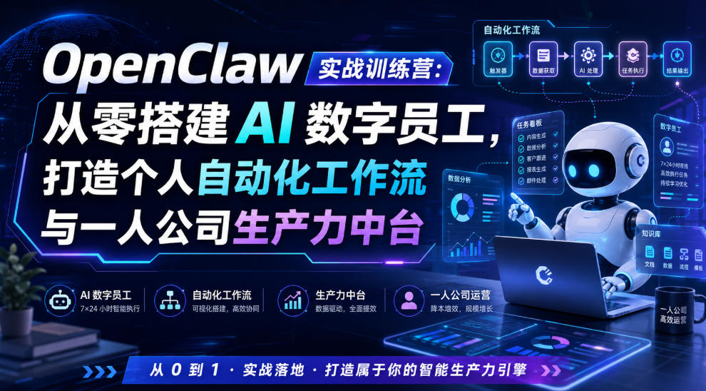 OpenClaw实战训练营：从零搭建AI数字员工，打造个人自动化工作流与一人公司生产力中台云辞狐 ∞ 稳定更新轻创终点站