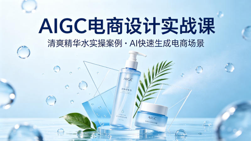 AIGC电商设计实战课，以清爽精华水为实操案例，教你用AI快速生成电商场景云辞狐 ∞ 稳定更新轻创终点站