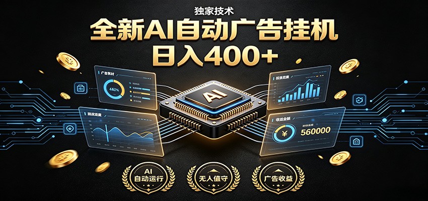 全新AI自动广告挂机 独家技术 躺赚400+ 全程无需人工值守云辞狐 ∞ 稳定更新轻创终点站