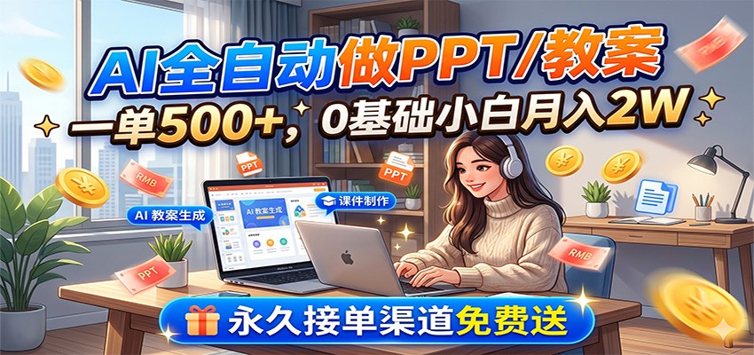 AI全自动做PPT/教案，一单500+，0基础小白月入2W，永久接单渠道免费送云辞狐 ∞ 稳定更新轻创终点站