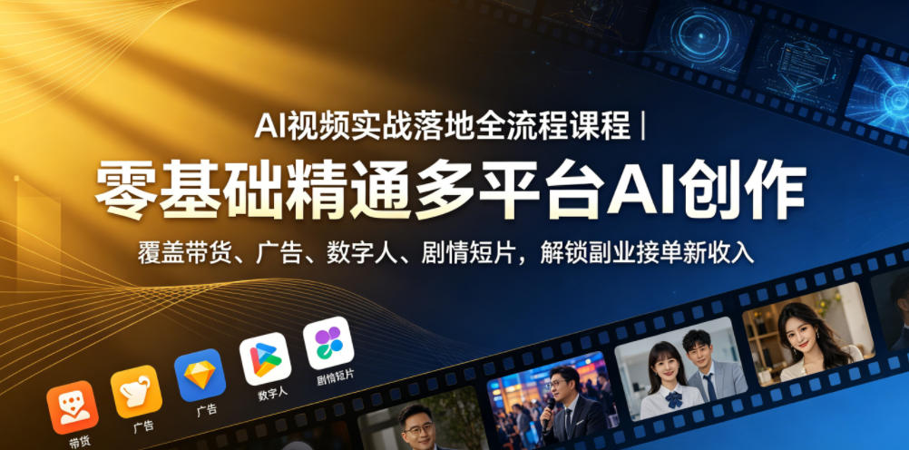 AI视频实战落地全流程课程｜零基础精通多平台AI创作，覆盖带货、广告、数字人、剧情短片，解锁副业接单新收入云辞狐 ∞ 稳定更新轻创终点站