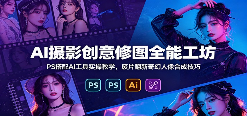 AI摄影创意修图全能工坊：PS搭配AI工具实操教学，废片翻新奇幻人像合成技巧云辞狐 ∞ 稳定更新轻创终点站