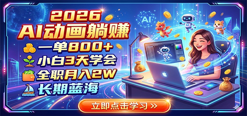 2026 AI动画躺赚：一单800+，小白3天学会，全职月入2W，长期蓝海云辞狐 ∞ 稳定更新轻创终点站