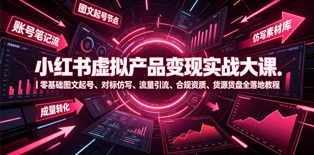 小红书虚拟产品变现实战大课｜零基础图文起号、对标仿写、流量引流、合规资质、货源货盘全落地教程云辞狐 ∞ 稳定更新轻创终点站