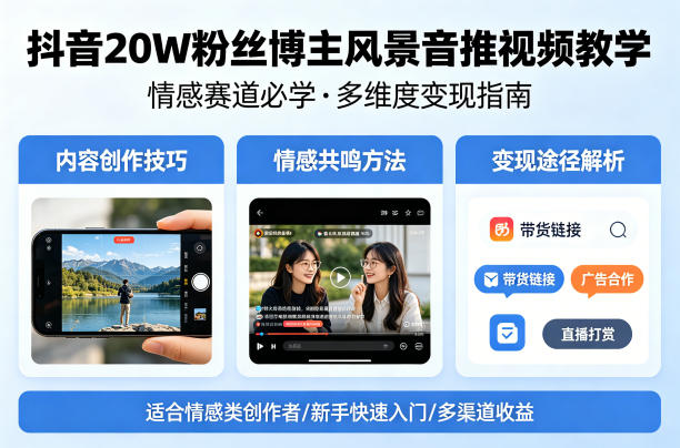 抖音20W粉丝博主风景音推视频教学，情感赛道必学，各种变现途径云辞狐 ∞ 稳定更新轻创终点站