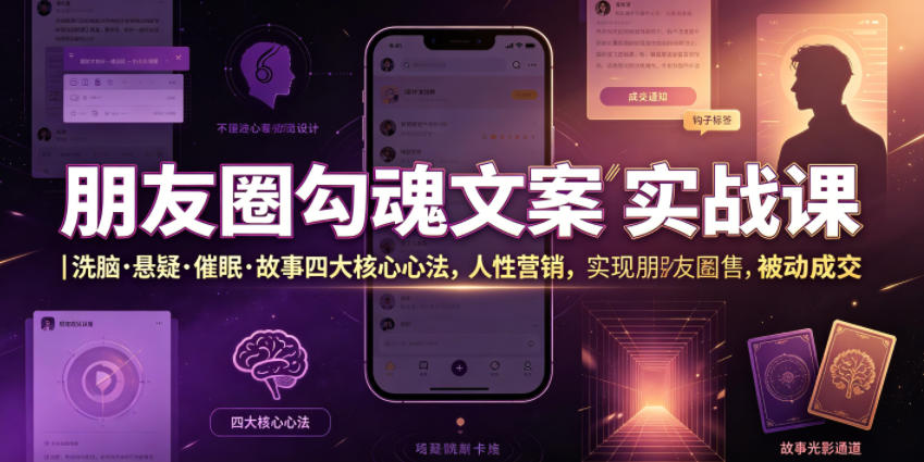朋友圈勾魂文案实战课｜洗脑·悬疑·催眠·故事四大核心心法，吃透人性营销，实现朋友圈不销而售被动成交云辞狐 ∞ 稳定更新轻创终点站