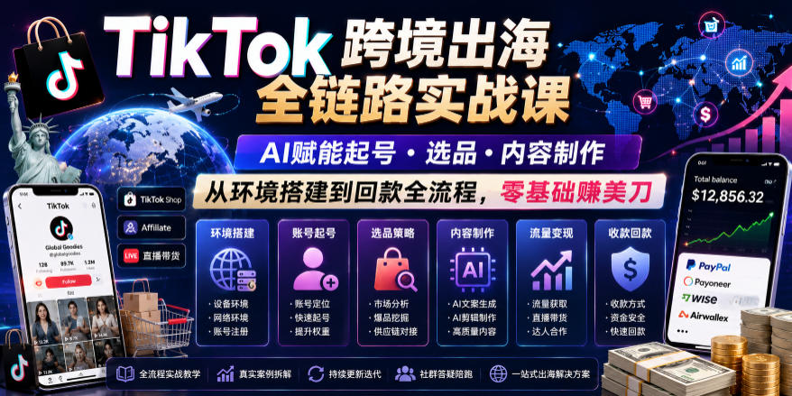 TikTok跨境出海全链路实战课，AI赋能起号・选品・内容制作，从环境搭建到回款全流程，零基础賺美刀云辞狐 ∞ 稳定更新轻创终点站