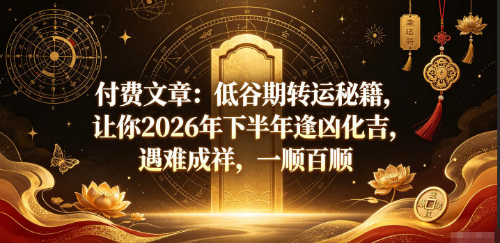 付费文章：低谷期转运秘籍，让你2026年下半年逢凶化吉，遇难成祥，一顺百顺云辞狐 ∞ 稳定更新轻创终点站