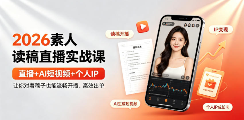 2026素人读稿直播实战课｜直播+AI短视频+个人IP，让你对着稿子也能流畅开播、高效出单云辞狐 ∞ 稳定更新轻创终点站