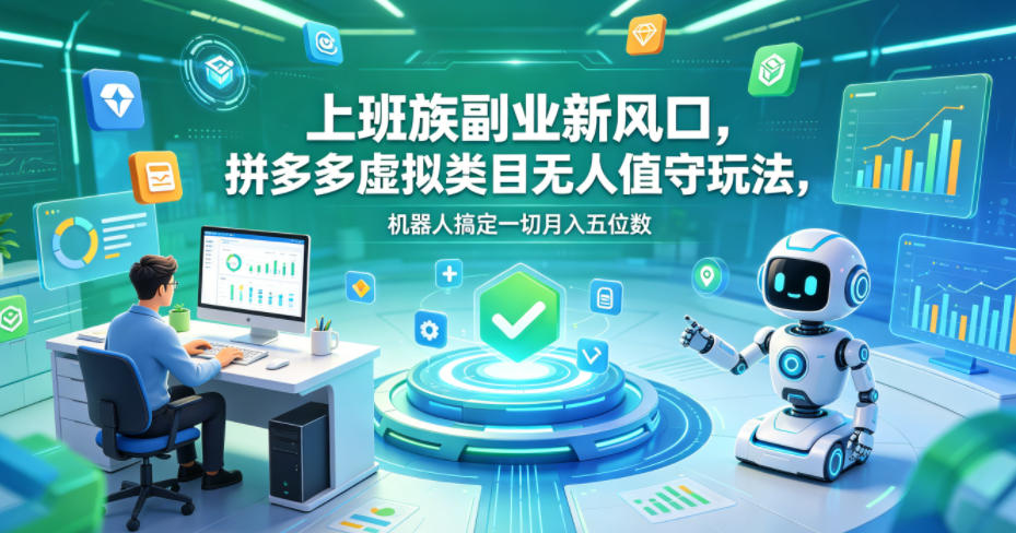 上班族副业新风口，拼多多虚拟类目无人值守玩法，机器人搞定一切月入五位数【揭秘】云辞狐 ∞ 稳定更新轻创终点站