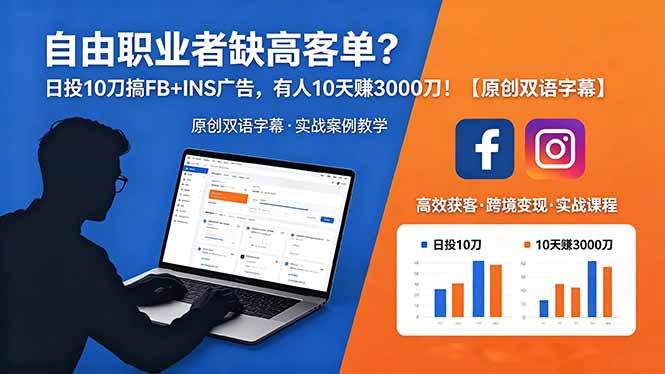 自由职业者缺高客单？日投 10 刀搞 FB+INS 广告，有人 10 天赚 3000 刀！【原创双语字幕】云辞狐 ∞ 稳定更新轻创终点站