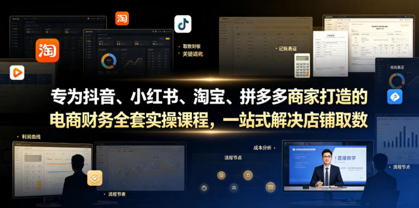 专为抖音、小红书、淘宝、拼多多商家打造的电商财务全套实操课程，一站式解决店铺取数、记账、报税全流程难题云辞狐 ∞ 稳定更新轻创终点站