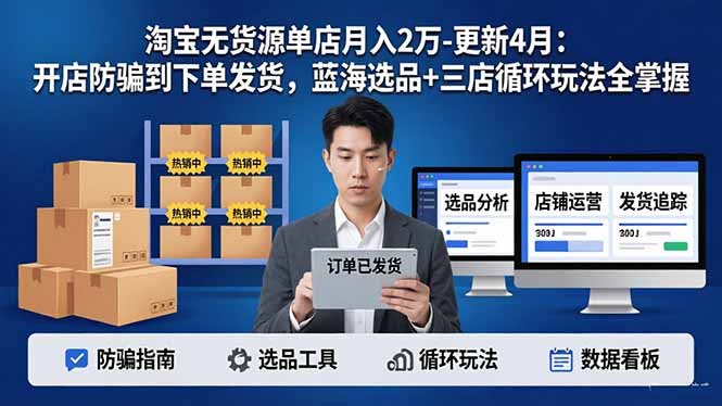 淘宝无货源5.0单店月入2万-更新4月：开店防骗到下单发货，蓝海选品+三店循环玩法全掌握云辞狐 ∞ 稳定更新轻创终点站