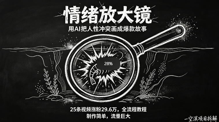 AI制作“情绪放大镜“视频，25条视频涨粉29.6W粉，流量巨大，制作简单，全流程教程云辞狐 ∞ 稳定更新轻创终点站