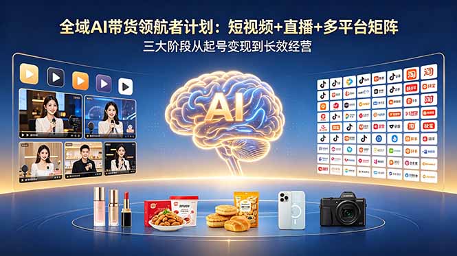 全域AI带货领航者计划：短视频+直播+多平台矩阵，三大阶段从起号变现到长效经营云辞狐 ∞ 稳定更新轻创终点站