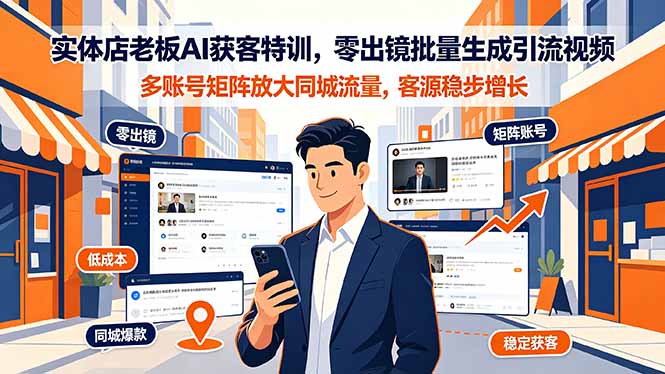 实体店老板AI获客特训，零出镜批量生成引流视频，多账号矩阵放大同城流量，客源稳步增长云辞狐 ∞ 稳定更新轻创终点站