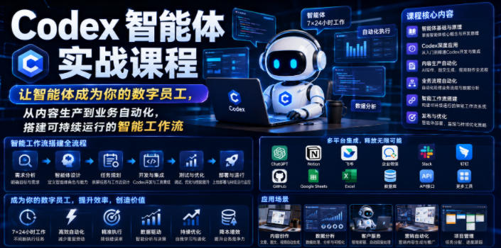 Codex智能体实战课程，让智能体成为你的数字员工，从内容生产到业务自动化，搭建可持续运行的智能工作流云辞狐 ∞ 稳定更新轻创终点站