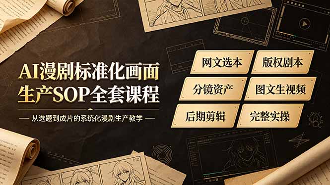 AI漫剧标准化画面生产SOP全套课程，网文选本版权剧本分镜资产全覆盖，图文生视频后期剪辑完整实操教学云辞狐 ∞ 稳定更新轻创终点站