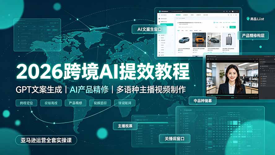 2026跨境AI提效教程·GPT文案生成｜AI产品精修｜多语种主播视频制作，亚马逊运营全套实操课云辞狐 ∞ 稳定更新轻创终点站