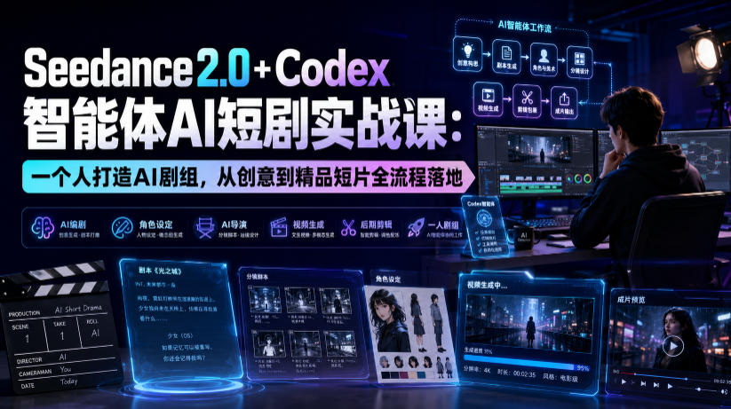 Seedance2.0+Codex智能体AI短剧实战课：一个人打造AI剧组，从创意到精品短片全流程云辞狐 ∞ 稳定更新轻创终点站