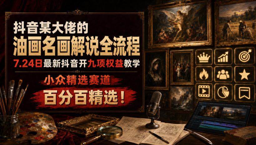 抖音某大佬的油画名画解说全流程，7.24日最新抖音开九项权益教学，小众精选赛道，百分百精选！云辞狐 ∞ 稳定更新轻创终点站