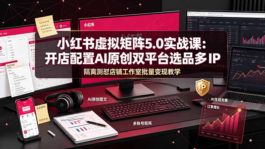 小红书虚拟矩阵5.0实战课：开店配置｜AI原创｜双平台选品｜多IP隔离｜测怼店铺工作室批量变现实操教学云辞狐 ∞ 稳定更新轻创终点站