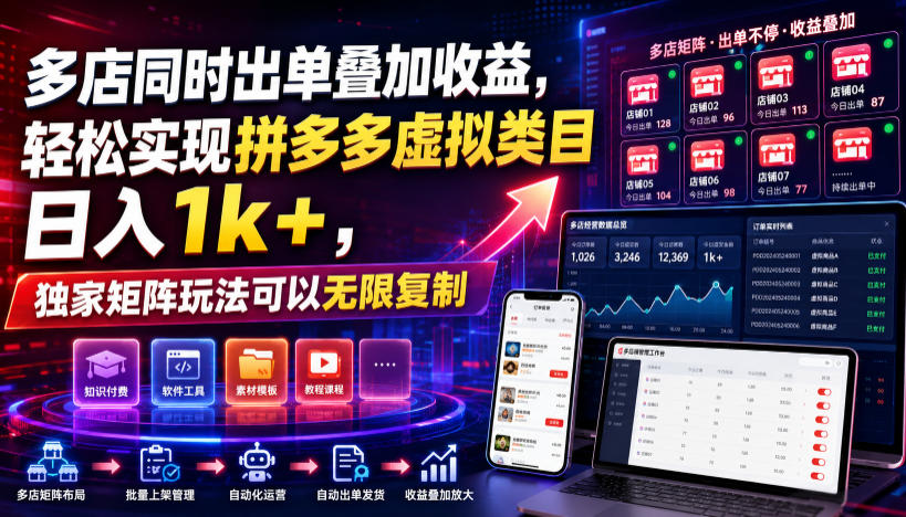 多店同时出单叠加收益，轻松实现拼多多虚拟类目日入1k+，独家矩阵玩法可以无限复制【揭秘】云辞狐 ∞ 稳定更新轻创终点站
