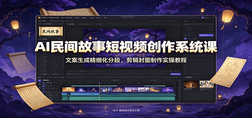 AI民间故事短视频创作系统课：文案生成精细化分段，剪辑封面制作实操教程云辞狐 ∞ 稳定更新轻创终点站