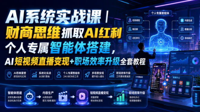 AI系统实战课｜财商思维抓取AI红利｜个人专属智能体搭建，AI短视频直播变现+职场效率升级全套教程云辞狐 ∞ 稳定更新轻创终点站