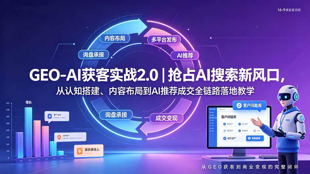 GEO-AI获客实战｜抢占AI搜索新风口，从认知搭建、内容布局到AI推荐成交全链路落地教学云辞狐 ∞ 稳定更新轻创终点站
