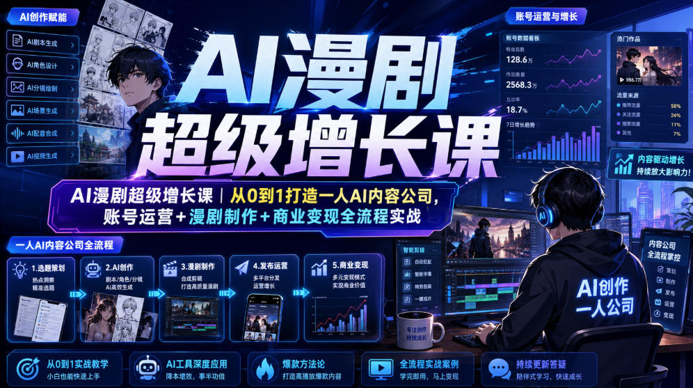 AI漫剧超级增长课｜从0到1打造一人AI内容公司，账号运营+漫剧制作+商业变现全流程实战云辞狐 ∞ 稳定更新轻创终点站