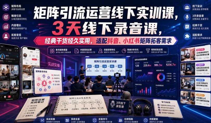 嗨推矩阵引流运营线下实训课，3天线下录音课，经典干货经久实用，适配抖音、小红书矩阵拓客需求云辞狐 ∞ 稳定更新轻创终点站