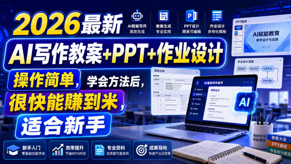 2026最新AI写作教案+PPT+作业设计，操作简单，学会方法后，很快能賺到米，适合新手云辞狐 ∞ 稳定更新轻创终点站