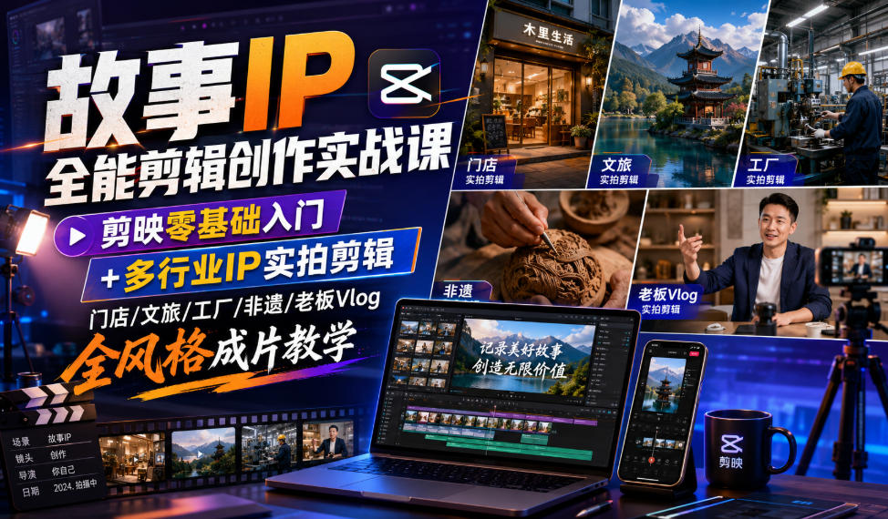 故事IP全能剪辑创作实战课｜剪映零基础入门+多行业IP实拍剪辑，门店/文旅/工厂/非遗/老板Vlog全风格成片教学云辞狐 ∞ 稳定更新轻创终点站