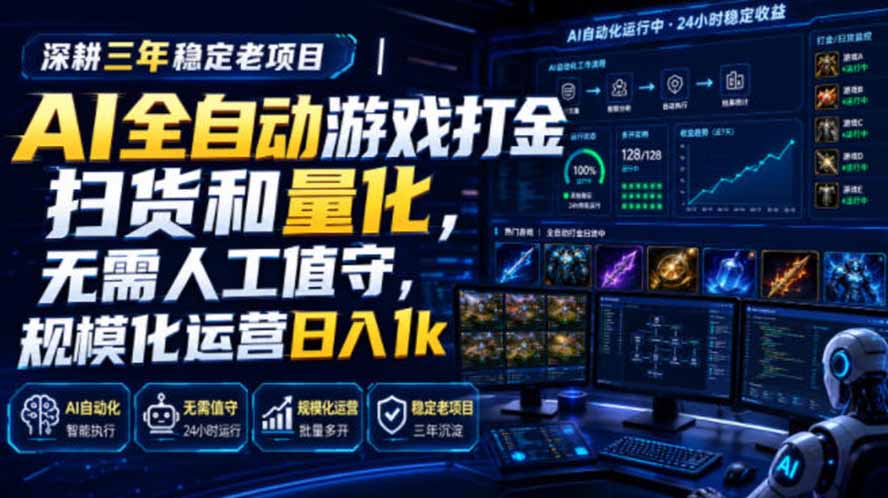 AI全自动游戏打金扫货和量化，规模化运营日入1k，深耕三年稳定老项目！云辞狐 ∞ 稳定更新轻创终点站