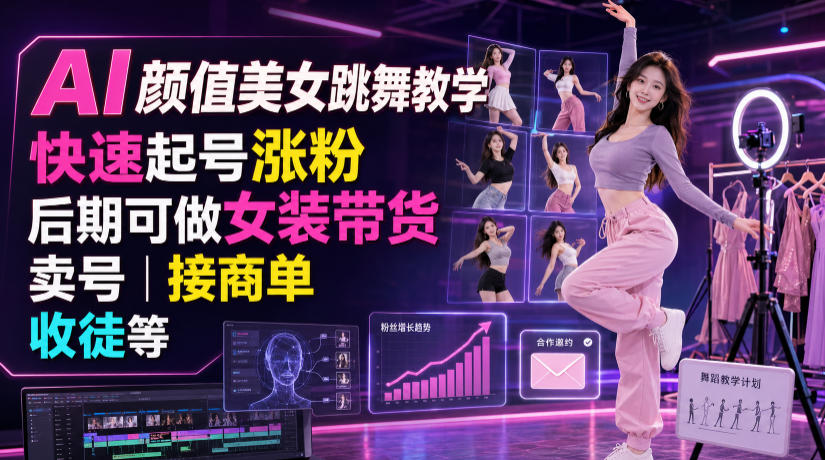 AI颜值美女跳舞教学，快速起号涨粉，后期可做女装带货，卖号，接商单，收徒等云辞狐 ∞ 稳定更新轻创终点站
