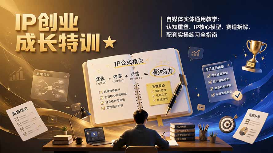 IP创业成长特训★自媒体实体通用教学：认知重塑、IP核心模型、赛道拆解、配套实操练习全指南云辞狐 ∞ 稳定更新轻创终点站